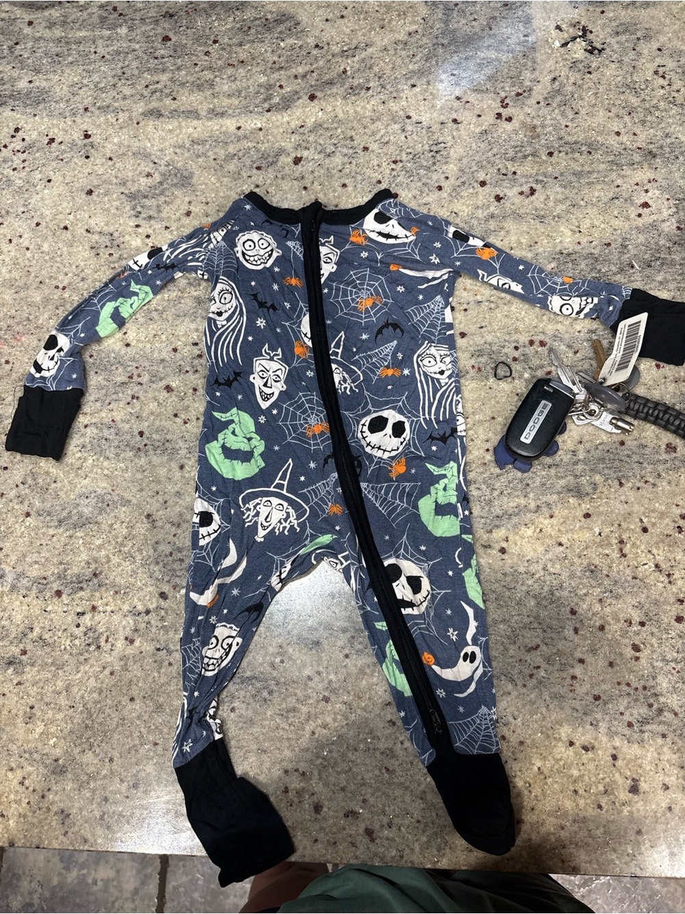 Kids Halloween-Print Footed One-Piece Pajamas - Gray & Green